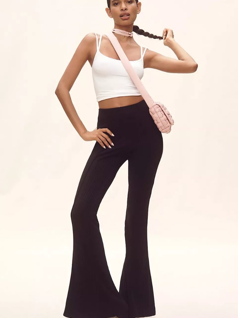 Maeve for Anthropologie Pull on Jet Black Ribbed Flare Pants